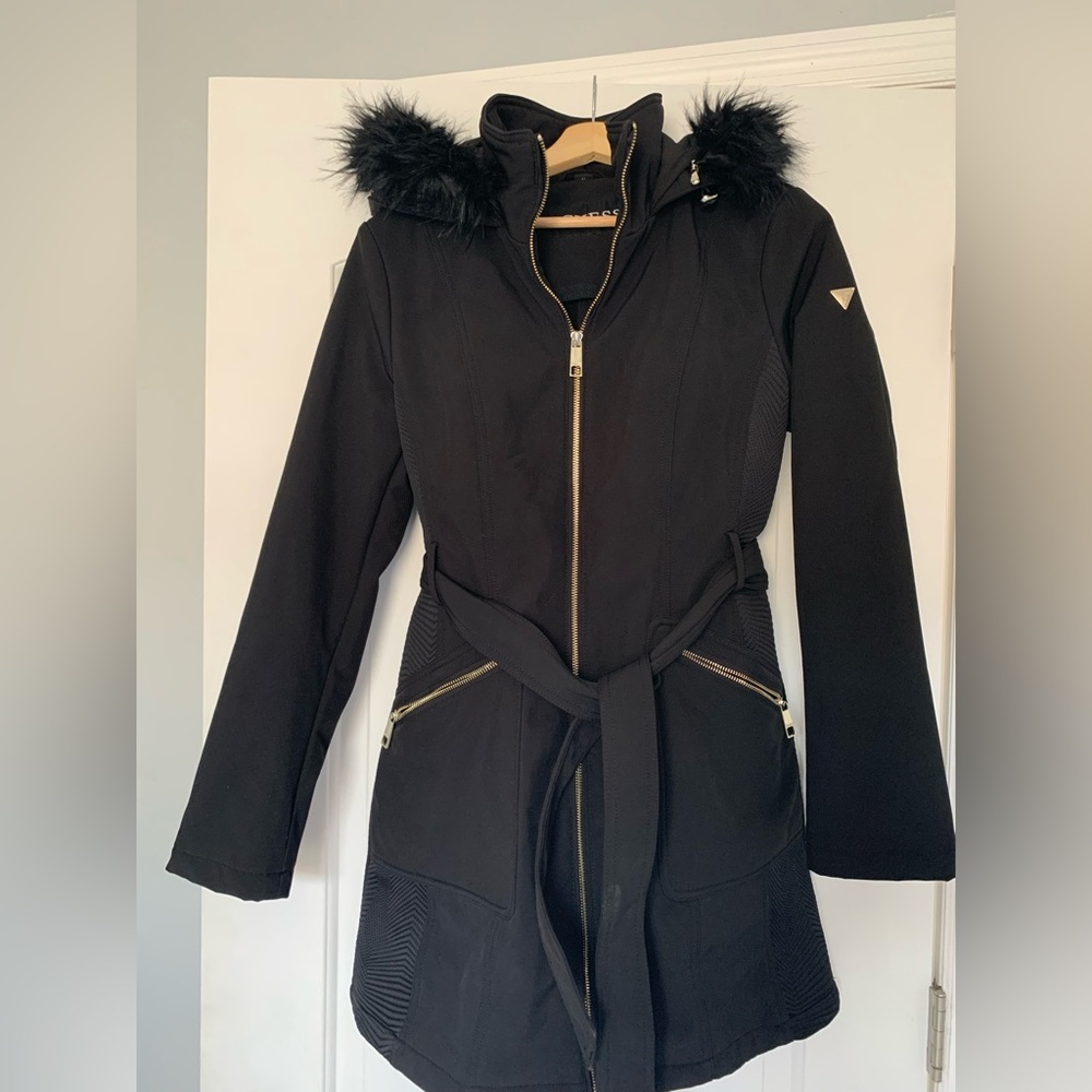 Black Guess Winter Coat with Removable Faux Fur.